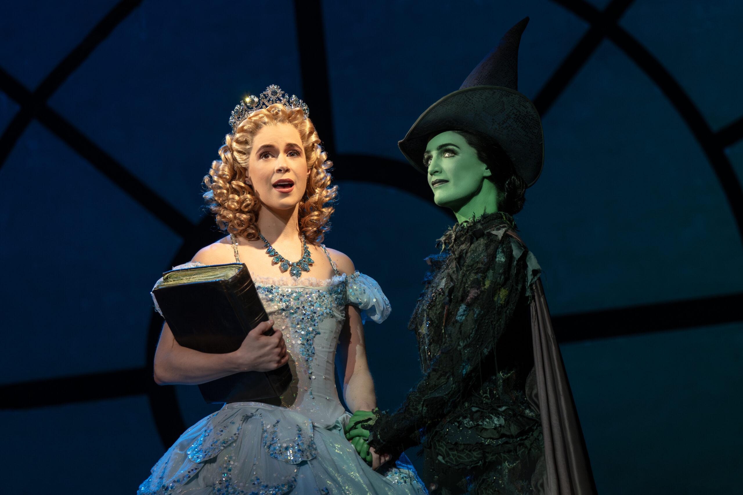Austen Danielle Bohmer as Glinda and Lauren Samuels as Elphaba in the National Tour of WICKED, photo by Joan Marcus 2024 (0710r2)